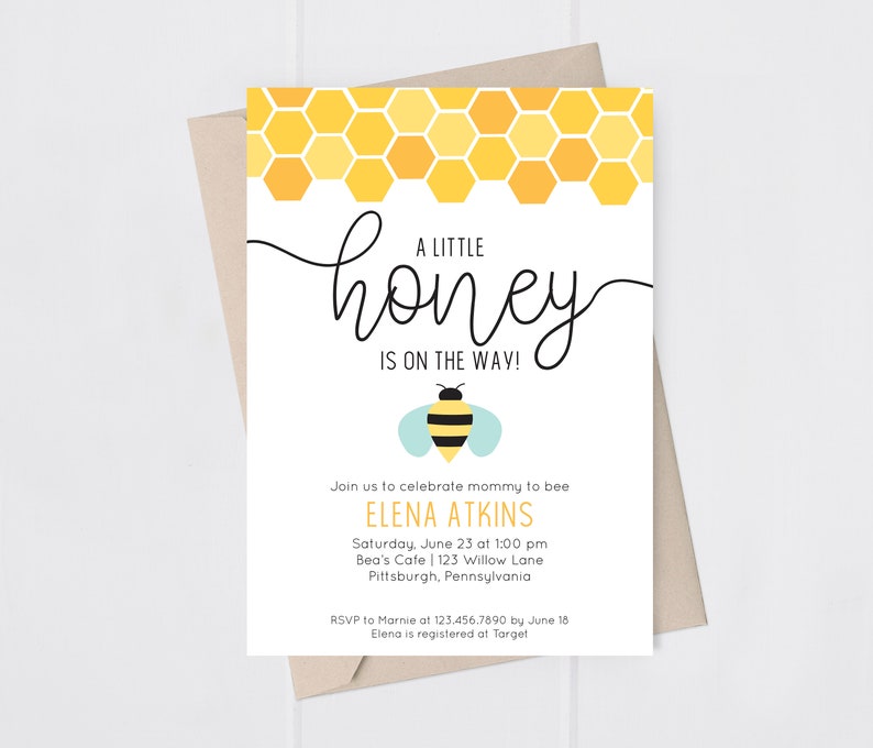 Bee Baby Shower Invitation Mommy to Bee Invitation A Little Honey Is On The Way Printable Invite image 1