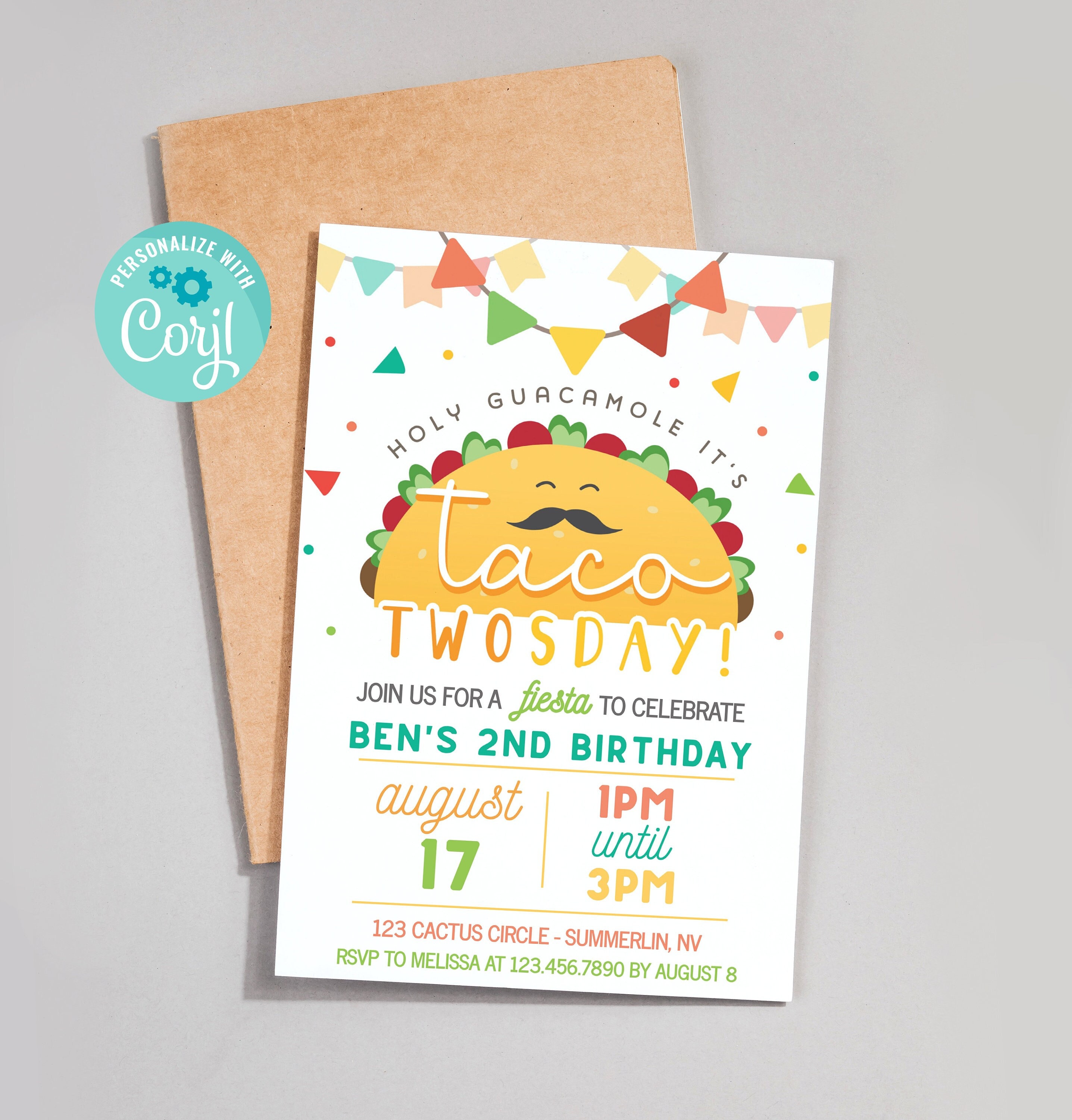 Taco Twosday Invitation Taco Twosday Birthday Taco Two-sday Instant Download Corjl