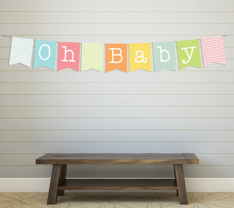 Baby Shower Banner Printable Colorful Oh Baby Gender Etsy
