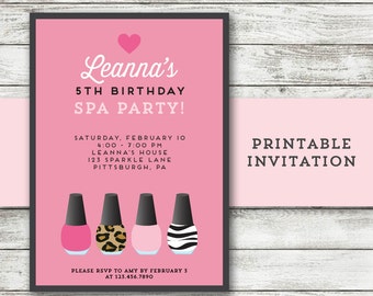 Girls Spa Party Invitation - Salon Party Invitation - Printable Birthday Invitation