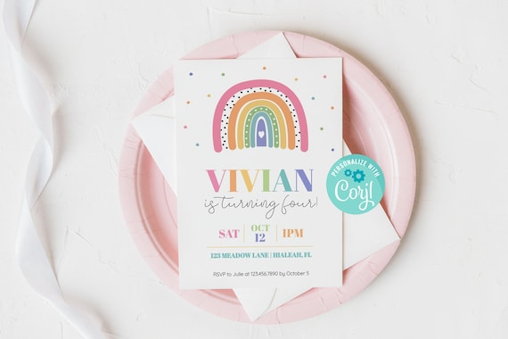 Rainbow Birthday Invitation Girl Invite Templett Il_570xn