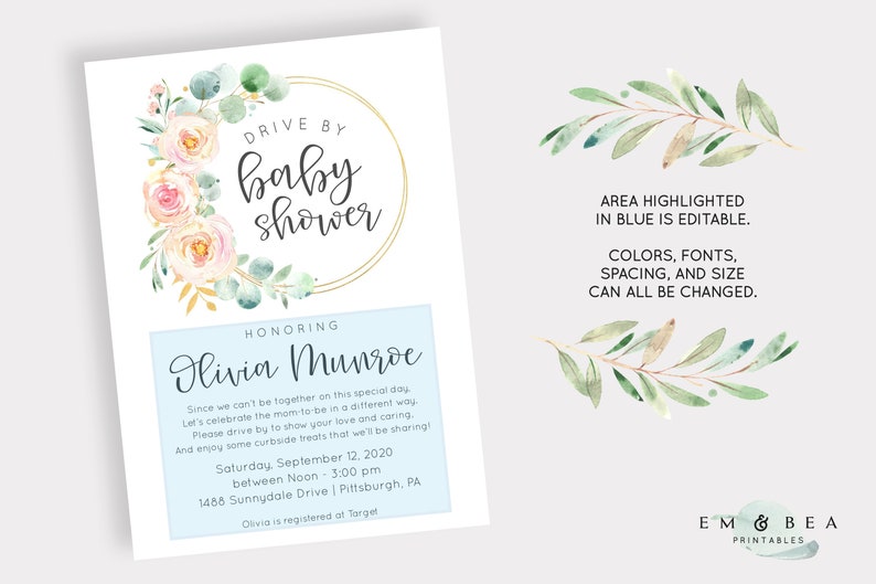 Drive by Baby Shower Invitation Greenery Baby Sprinkle Etsy