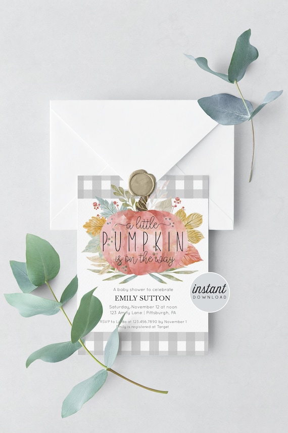 Little Pumpkin Baby Shower Invitation - Fall Baby Shower Invitation - Baby Sprinkle - Editable Invitation Templett Il_570xn