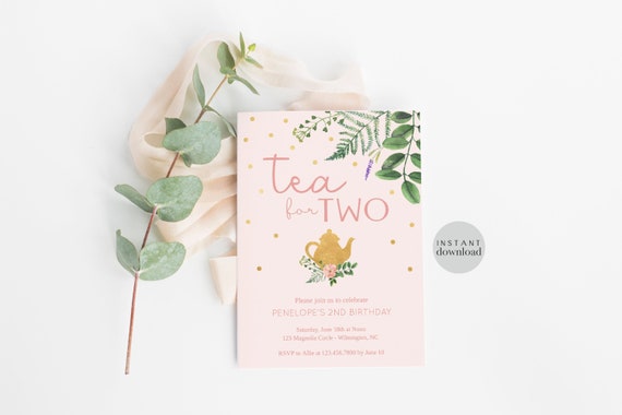 Tea for Two Invitation Tea for Two Party Invitation Tea for Two Birthday Invitation Second Birthday Invitation Il_570xn