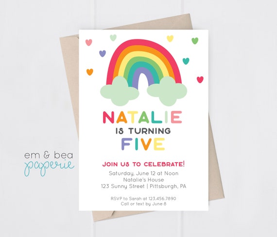 Rainbow Birthday Invitation, Girl Birthday Invite, Colorful Invitation, Printable Templett Il_570xn