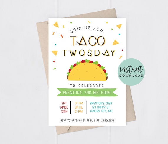 Taco Twosday Invitation Taco Twos-day Birthday Invitation Taco Birthday Invitation Il_570xn