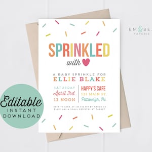 Baby Sprinkle Invitation Printable Baby Sprinkle Invite Ice Cream Baby Shower Rainbow Baby Sprinkle Sprinkled With Love Baby Shower Templett image 1