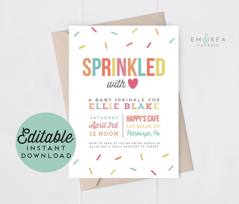 Baby Sprinkle Invitation Printable Baby Sprinkle Invite Ice Cream Baby Shower Rainbow Baby Sprinkle Sprinkled With Love Baby Shower Templett image 1