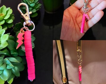 Beaded keychain with lightning bolt or flower charm