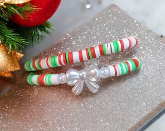 Christmas Bow Beaded Bracelet
