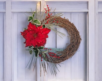 Poinsettia Grapevine Christmas Wreath
