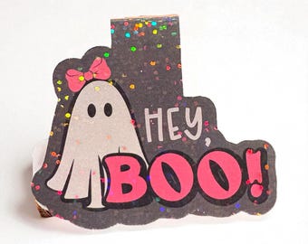 Hey Boo Cute Ghost with Bow coquette Magnetic Bookmark