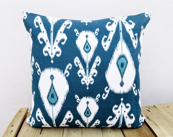 Ikat print, indigo pillow cover, cotton cushion cover, size available.