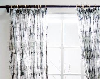 Panneau de rideau imprimé shibori gris, voile de coton, imprimé, Drape pur, tailles disponibles