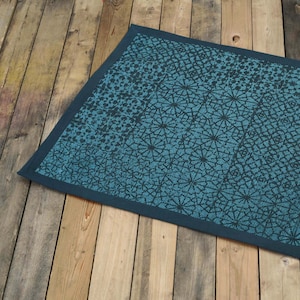Cotton rug, teal colour, geometric print, 100% cotton, tribal, rustic decor, rugs, small rug, size 24X36 inches
