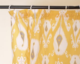 Yellow ikat curtain Panel, cotton voile, printed curtain, Sheer Drape, sizes available