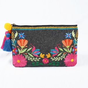 Felt bag, embroidery, wool felt, clutch, boho bag, 6X9 inches