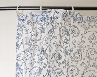 Blue cotton voile curtain Panel, printed curtain, Sheer Drape, Swirl pattern, victorian, sizes available"