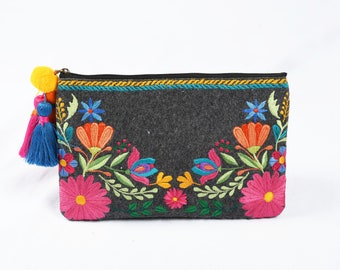 Felt bag, embroidery, wool felt, clutch, boho bag, 6X9 inches