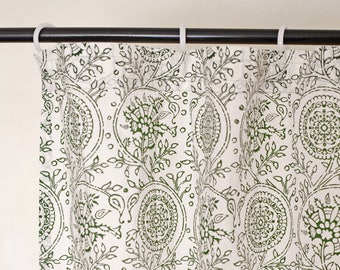 Algodón verde voile cortina Panel, cortina impresa, Sheer Drape, cortina kalamkari, tamaños disponibles