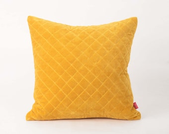 Yellow Quilted velvet pillow cover, solid colour throw pillow, sizes available