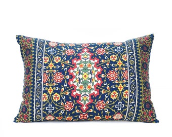 Persian print pillow cover, floral pattern, cotton satin fabric, lumbar pillow 14"X 21"