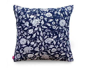 Indigo, housse de coussin, imprimé Kalamkari, ethnique indien, oreiller en coton, tailles disponibles.