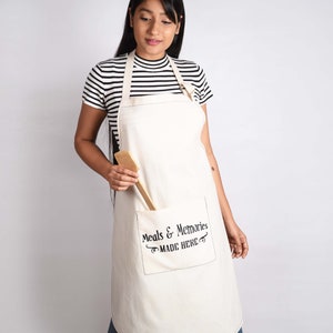 Off white, cotton apron, embroidered, kitchen, housewarming gift, size 27"X 34"
