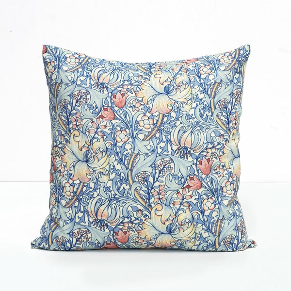 Blue pillow cover, Floral pattern, cotton satin fabric, sizes available