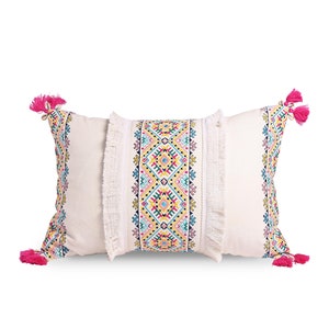 Embroidered pillow cover, multicoloured, handmade, bohemian, Peruvian, 14X21 inches image 1