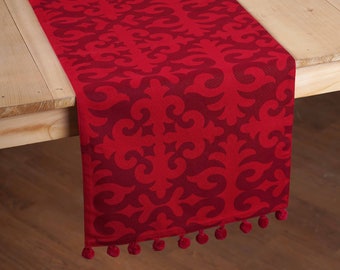 Red table runner, moroccan print, cotton bohemian table runner, sizes available