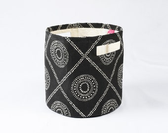 MEDIUM Storage basket, cotton canvas fabric, hamong print, black and white, storage basket, laundry basket