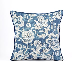 Indigo DOMINOTERIE bold floral print cotton pillow cover, sizes available