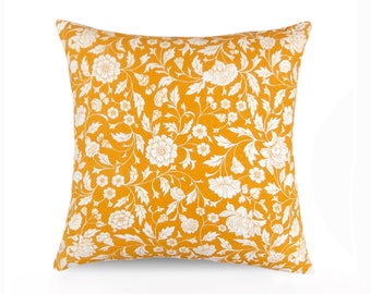 Yellow ochre throw pillow cover, Kalamkari print, Indian ethinic, cotton pillow, sizes available.