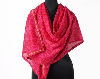 Matyo Hot pink printed cotton mulmul Summer Scarf, Gifts For Her