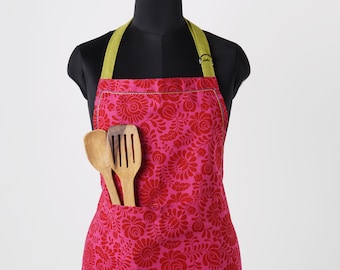 Grembiule con stampa floreale Matyo, accessorio da cucina in cotone rosa shocking (27"x35")