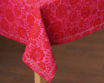 Matyo Hot Pink colour Table cloth, floral print cotton fabric, size available