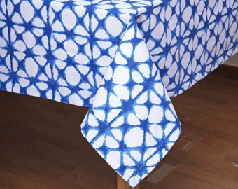 Blue & white table cloth, tie dye print, 1" hem, 100% cotton table cloth, sizes available, Napkins available