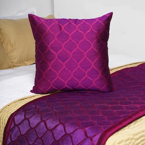 Plum fully embroidered Bed runner set - King / Queen / Twin Size Bed Runner with coordinated Decorative Throw Pillow Cover