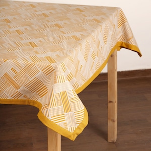 Yellow cotton table cloth with geometrical stripe print, Sizes available