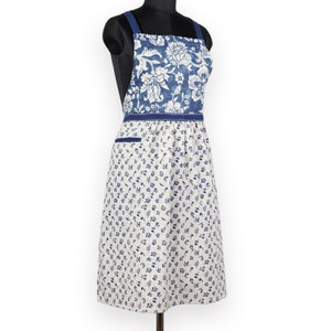 Indigo Blue colour apron, floral print, kitchen accessory, 100% cotton, size 27&quot;X 35&quot;