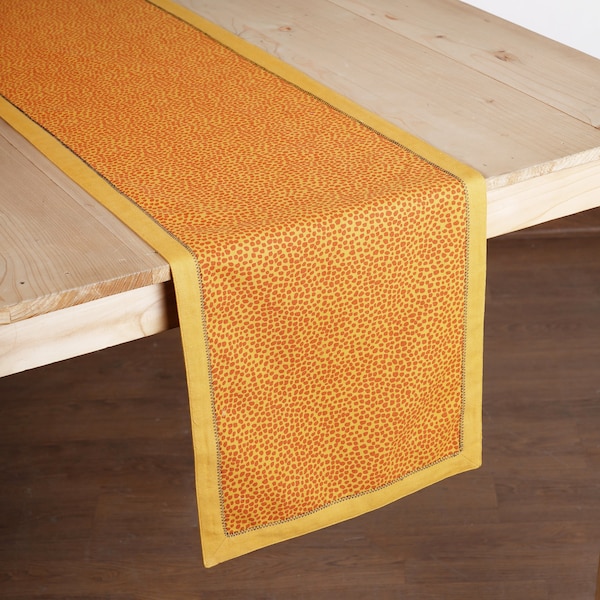 Chemin de table en coton jaune, imprimé pois avec bordure et broderie, tailles disponibles