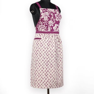 Maroon/Plum colour apron, floral print, kitchen accessory, 100% cotton, size 27&quot;X 35&quot;