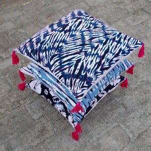 Cushion cover, printed, tie dye, blue, chevron, geometric, boho decor, cotton, sizes available image 2