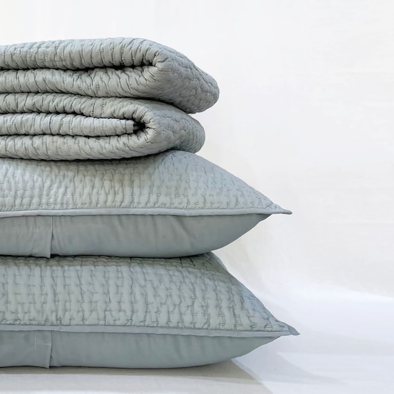 DUCK EGG Colour Handmade Kantha Cotton Quilted Bed Sets Sizes Available Etsy