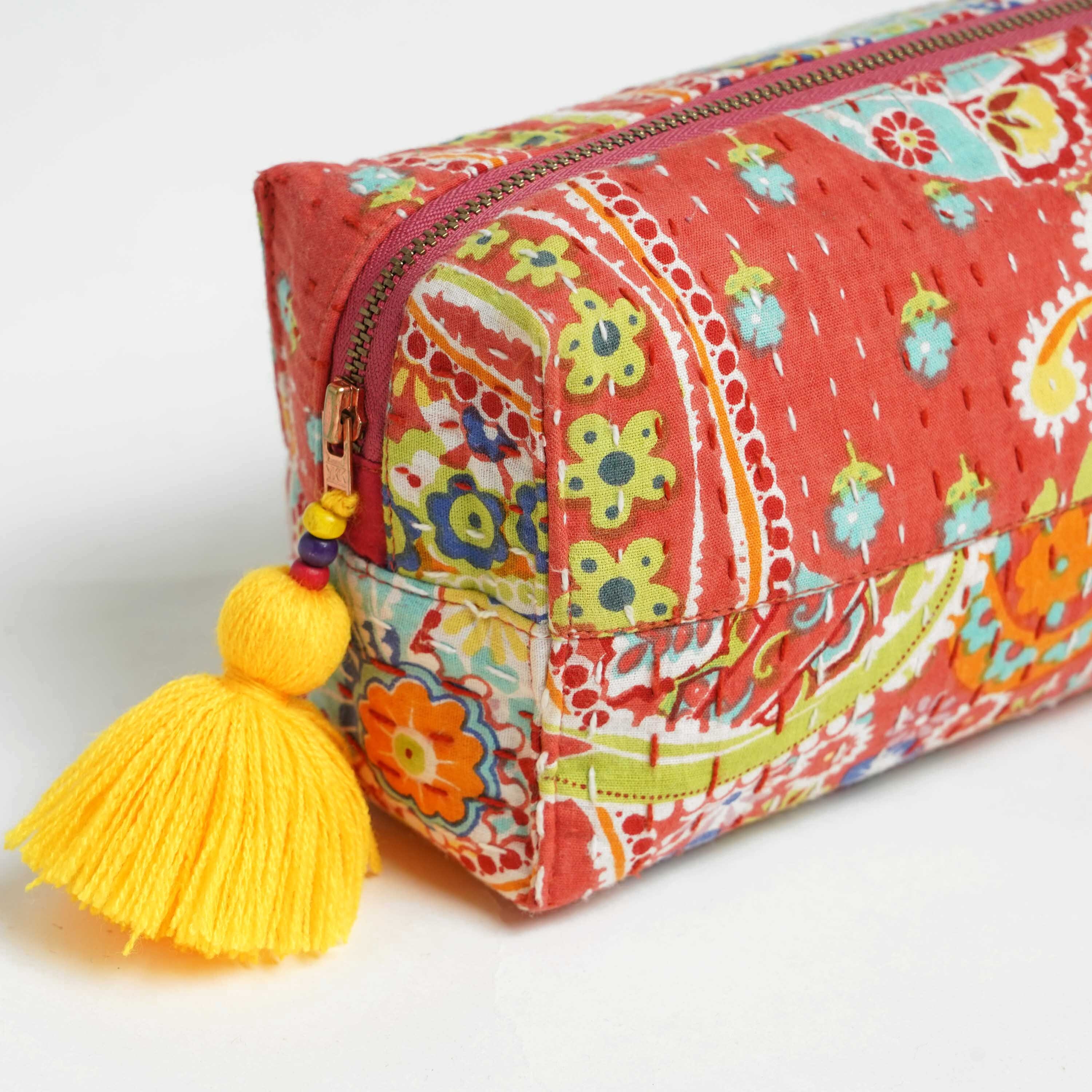 Orange Print Toiletry Bag Kantha Pouch Make up or Cosmetic Etsy UK