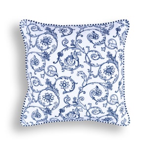 Blue Swirl print pillow cover, cotton, welted pillow, victorian pattern, standard size 16X16 inches, other sizes available