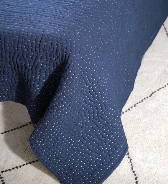 Indigo Kantha Quilts - hand quilted 4 layer muslin gauze with cotton wadding, sizes available