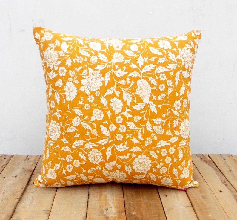Yellow ochre throw pillow cover Kalamkari print Indian Etsy