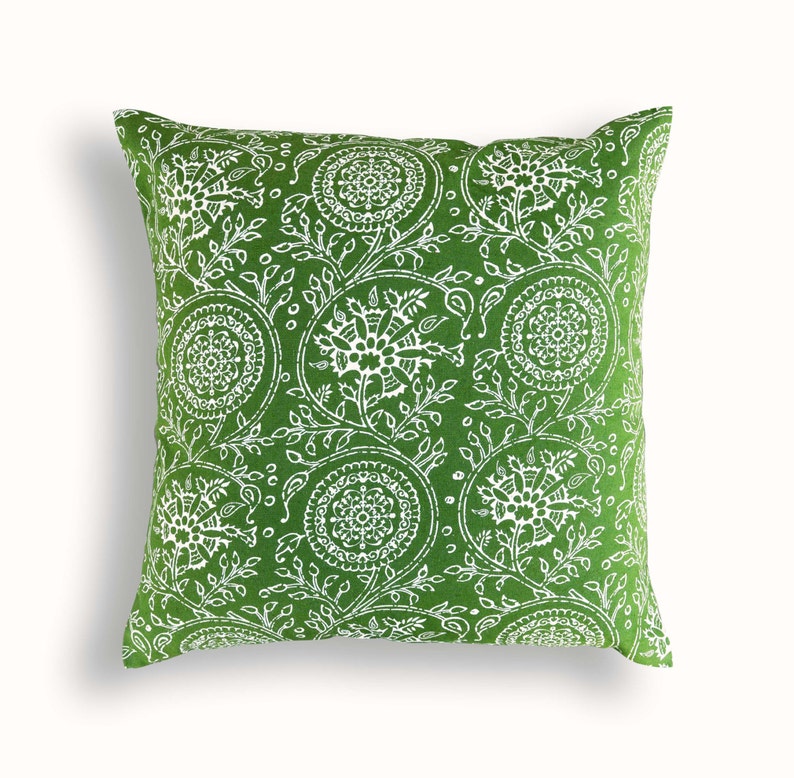 Green Throw Pillow Cover Kalamkari Print Indian Ethnic Etsy